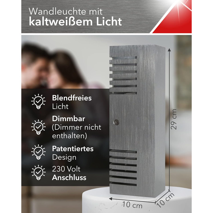 LED-стілеві лампи SpiceLED Wandleuchte ShineLED-14, 2x7W, тепле біле світло, сріблясте, з ефектом тіні, диммування, 30W, 30x10x10см