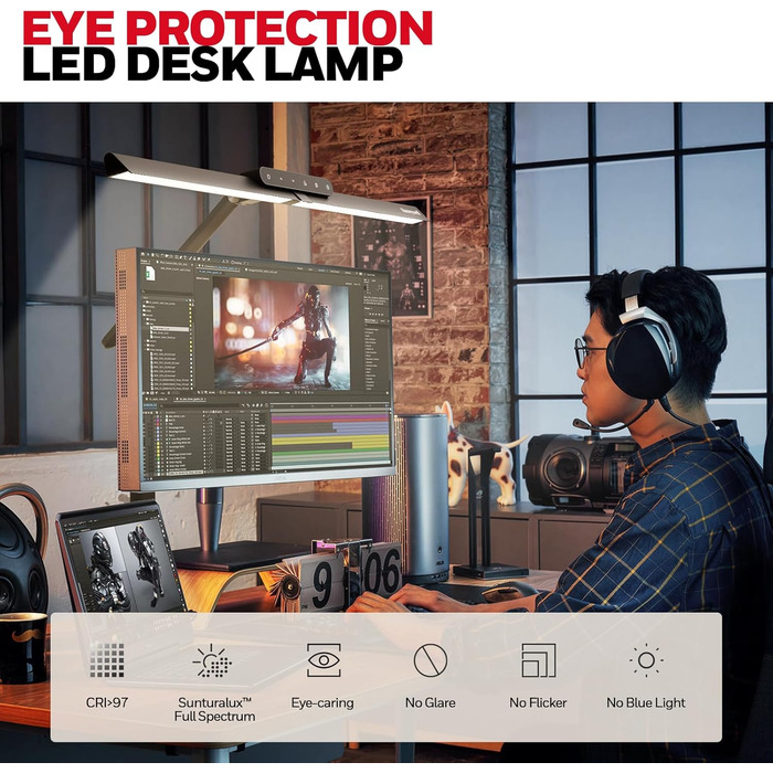 LED лампа для столу Honeywell HJ1 Sunturalux™ - регульована, для офісу та дому, з кріпленням, чорна