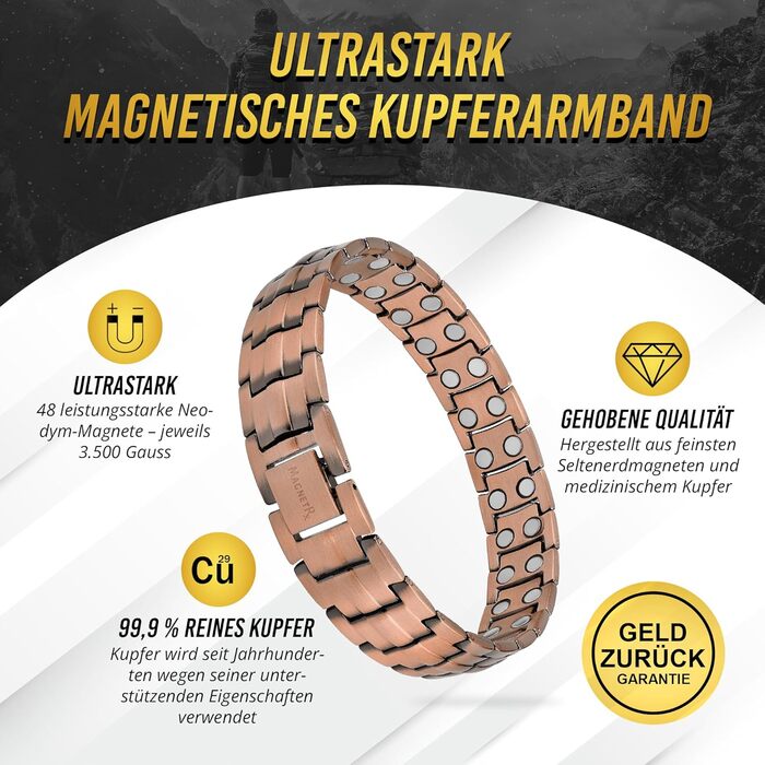 Магнітний браслет MagnetRX® для чоловіків з чистої міді - Браслет для магнітної терапії, ідеальний при артриті та синдромі карпального тунелю - З інструментом для регулювання розміру (Classic Style)