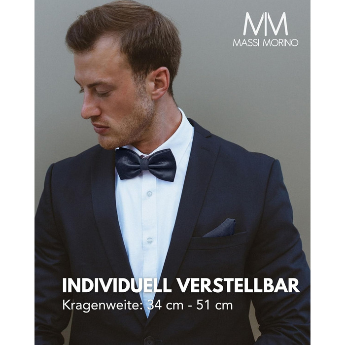 Массі Моріно: Комплект краватка-метелик та кишеньковий хустинка для чоловіків - Весільний костюмний аксесуар, регульована метелик, темно-синій