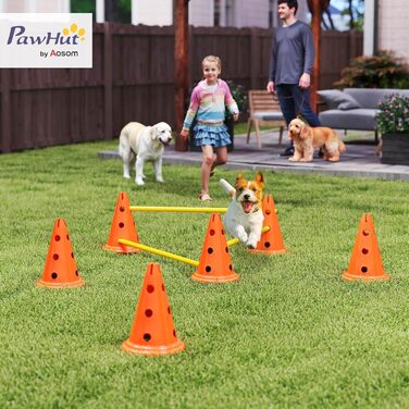 Набір для аджиліті для собак PawHut: 8 кеглів, 8 стійок, 3 перешкоди, регульована висота, з сумкою, оранжевий, багатокольоровий