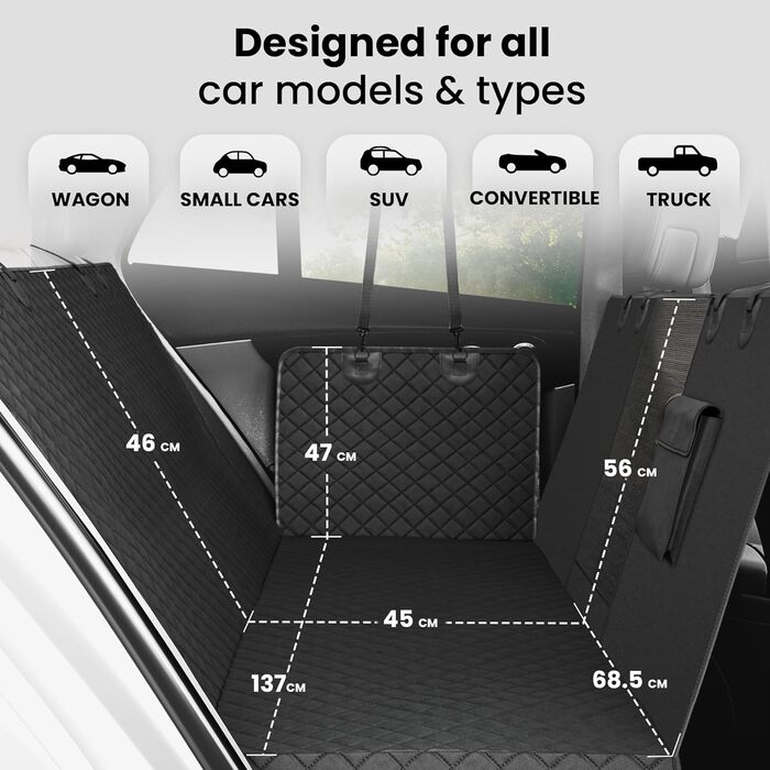 Захисний килимок для собак у машину: заднє сидіння, багажник, переднє сидіння + поводок для собак | Водонепроникний, антиковзкий, можна прати | Захист для багажника, сидіння автомобіля від собак | М'який, чорний, преміум-якість
