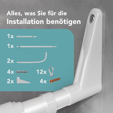 Штанга для душу Еріка L-подібної та U-подібної форми - 4-в-1 для ванни/душу - сталева з порошковим покриттям, біла (без кріплень до стелі)