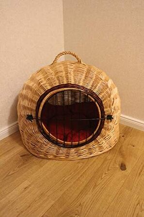 Транспортний кошик для котів та собак з плетіння лози з металевим ґратком та подушкою, XL, XXL (XXL=60x50x52 см)