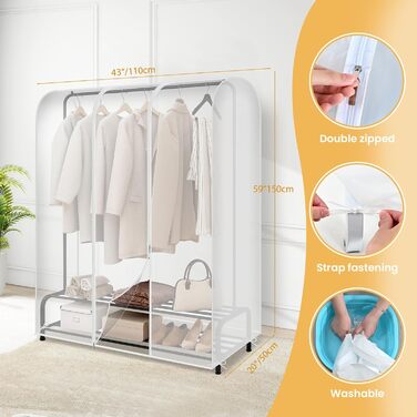 2 шт. Пакет для одягу GQC, великий, прозорий, з блискавкою, 150 x 50 x 110 см - захист від пилу для костюмів, пальто, футболок, курток