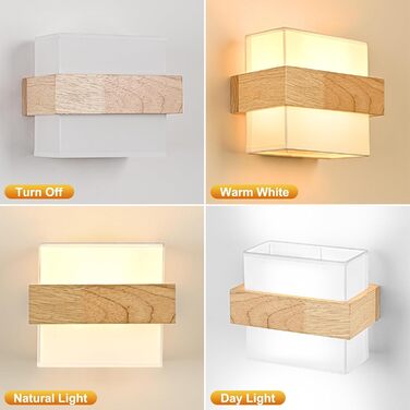 Настінний світильник Gleonlux Wandleuchte Holz, Внутрішнє освітлення в стилі ретро, Boho, Industrial, для дому, сходи, вітальня, спальня, коридор, матеріал: дерево, тканина, цоколь E14, розмір 22.5x13x20 см