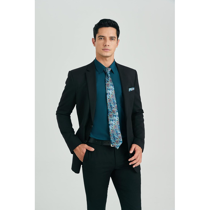 Кравка для чоловіків HISDERN: комплект краватки та нагрудного хустинки з патерном пейслі, формальний стиль, класичний дизайн, аква/фіолетовий колір