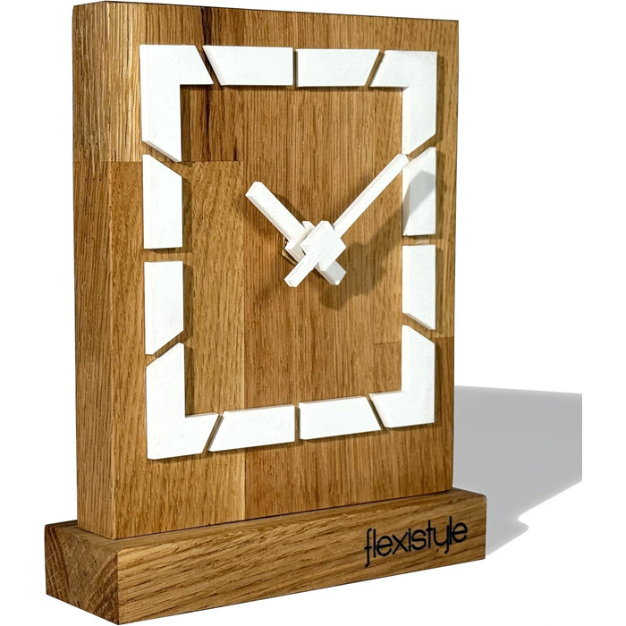 FLEXISTYLE Modern Stand Clock Small Made of Oak Wood Living Room Bathroom, Schwarz/Oak, Black (Style 8)