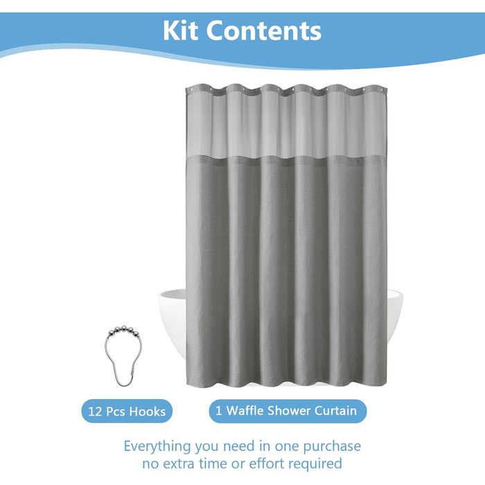 Шторка для душу FY&XZH з гачками, важка, водонепроникна, з ТПУ-покриттям, стиль готелю з сітковим вікном, 2 гачки, зелений (83 x 83 см)