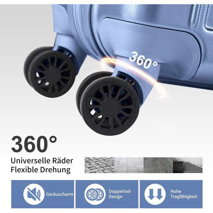 Набір валіз LALAHO 3 шт. з жорстким корпусом, великий дорожній набір, валізи з колесами, ABS+PC, ручна поклажа, набір валіз з жорстким корпусом, м'ятно-зелений (сіро-блакитний)