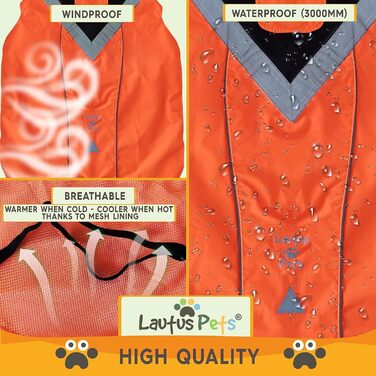 Lautus Pets Dog Raincoats, Waterproof, Reflective, Light-Colored with Leash Hole (Orange, S)