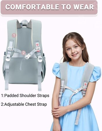 Дитячий рюкзак для дівчаток 2-10 класів, 32L | Легкий, з дихаючою спинкою та м'якими лямками | Рюкзак для підлітка 8+ років (Небесно-блакитний)