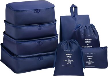 Органайзер для валізи OSDUE, набір 8 шт: кубики для пакування, водонепроникні сумки для одягу, органайзери для подорожей, косметичка, мішечок для взуття, кишеня для USB-кабелів (Бежевий) (Тип B-8шт Синій)