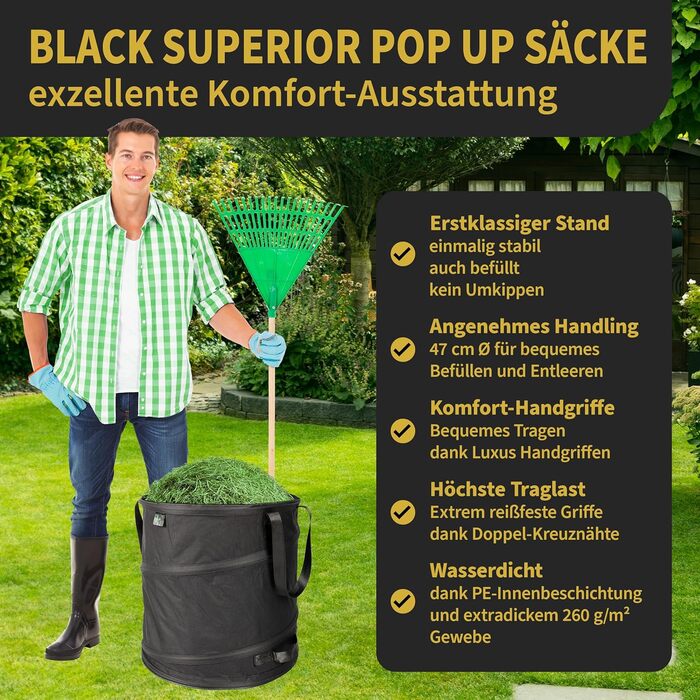 Садові мішки TTL Garden BLACK SUPERIOR 2×85 л, комплект 2 шт., з подвійним дном, 260 г/м², надміцна тканина Oxford 600D, для збору листя, садових відходів, саморозкладні, складні