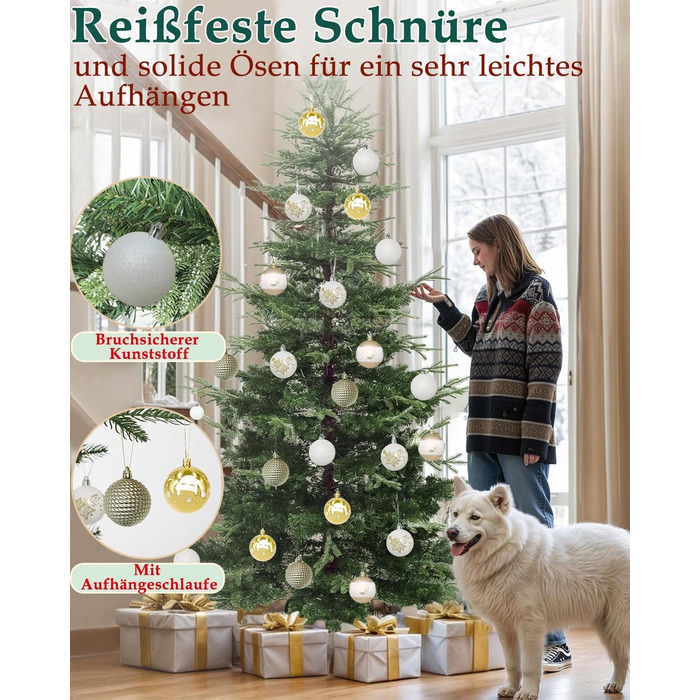 Набір 40 прикрас на ялинку, 6 см, червоно-білі, пластик, з підвісками, міцні, різні поверхні та візерунки, для внутрішнього та зовнішнього використання
