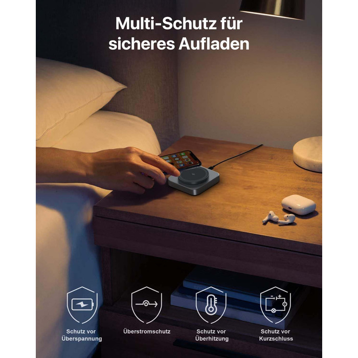 Бездротова зарядка MagSafe для Apple Watch та iPhone (сірий колір), сумісна з iPhone 16 15 14 13 12, iWatch Series, AirPods Pro 3 2