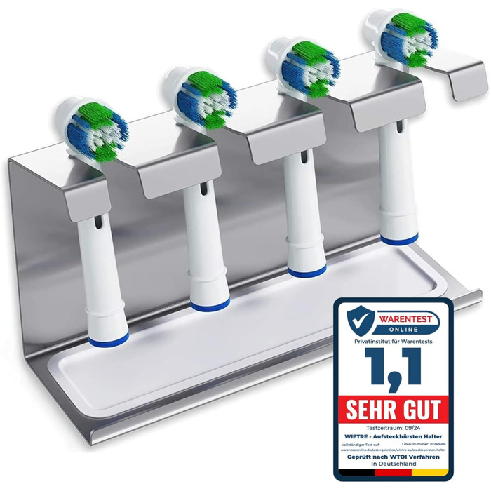 WIETRE Stainless Steel Brush Head Holder with Catch Basin | Fits Oral-B, iO, Philips Sonicare, Waterpik, Fairywill | Toothbrush Holder, Brush Head Holder (4-Pack)