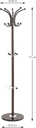 HAKU Coat Rack, brown, chrome, marble, metal - Dimensions: H 171 cm x Ø 39 cm, Style: Modern