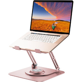 Adjustable Laptop Stand for Desk - 360° Rotating Base, Foldable & Portable - Fits 10-17 inch Laptops (Rose Gold)