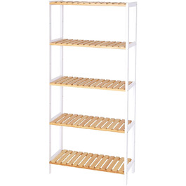 dibea Bamboo Shelf with Storage Boxes, Shoe Rack, Bathroom Shelf, Kitchen Shelf, Living Room Shelf, Freestanding Shelf, Natural/White