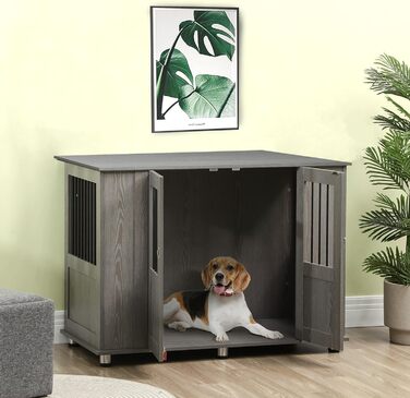 Клітка для собак PawHut - переноска для собак, хатня собача будка з замком, сірим кольором, 85 x 55 x 87 см (114 x 60 x 82 см)