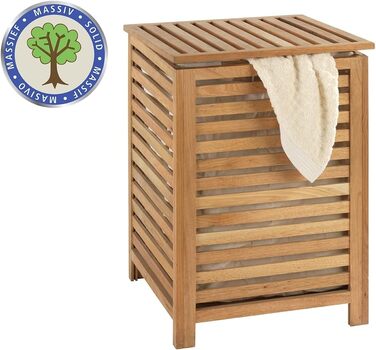 WENKO Laundry Hamper Norway, Laundry Collector with Removable Cotton Laundry Bag, Walnut Wood, Capacity 56 L, 45 x 65 x 45 cm, Natural