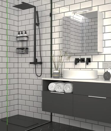 Настінна полиця WENKO Classic Plus Black, 2-ярусна, з антикорозійним покриттям, для ванної, 26,5x33x14,5 см, чорна
