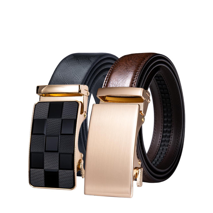 Чоловічий шкіряний ремінь Barry.Wang чорного кольору з 3 автоматичними пряжками, регульований бізнес-пояс (130 см), у подарунковій коробці