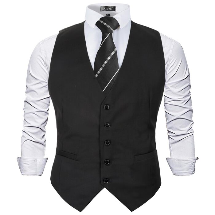 Чоловіча жилетка Alizeal для ділового костюма, однотонна, класичний крій, смокінг, чорна, L