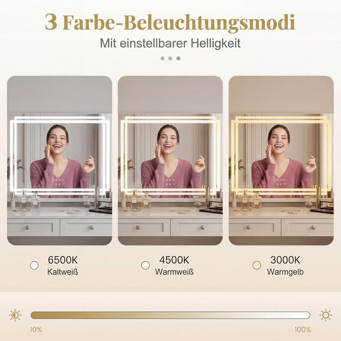 Дзеркало для макіяжу COSTWAY з підсвіткою, 3 режими кольору, 5-кратне збільшення, сенсорне керування та регулювання яскравості, поворотне на 360°, 58x48 см