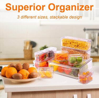 Refrigerator Organizer Set, 6-Piece Organizer Boxes for Refrigerator with Lids, Transparent Refrigerator Boxes Stackable, Storage Boxes for Refrigerator for Kitchen Cabinets (Model 1)