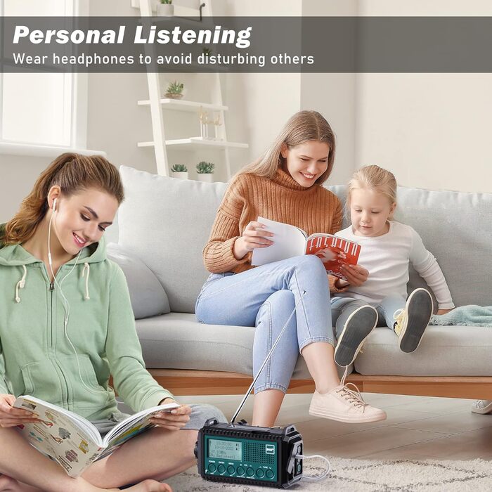 Радіоприймач Kurbelradio з DAB+/DAB/UKW, акумулятор 5000mAh, ліхтарик та світло для читання, FM, USB зарядка для телефону, динамо, SOS-сигнал, для кемпінгу та подорожей, Bluetooth, блакитний