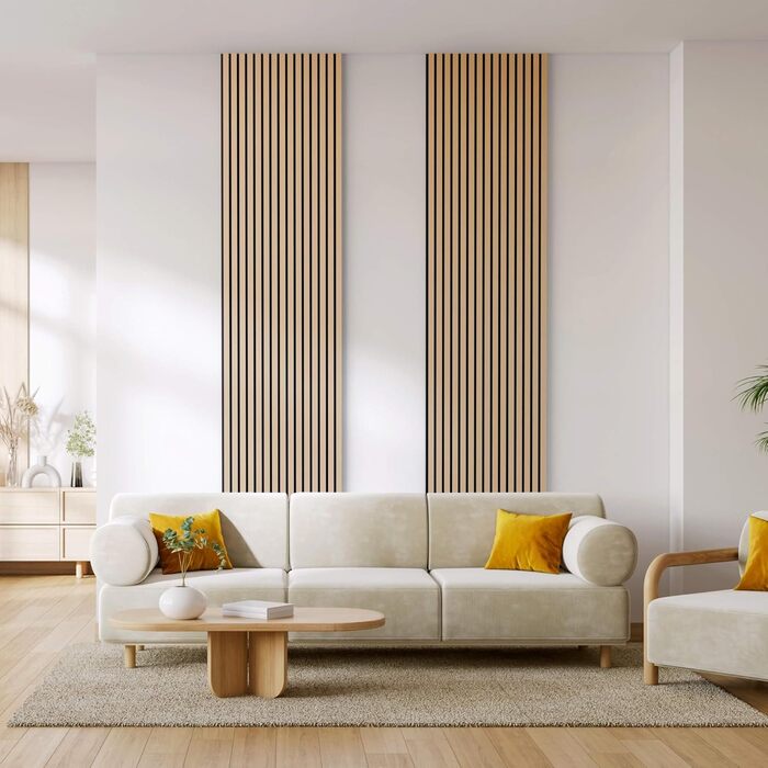 Акустичні панелі Arebos 120x60 см, настінна ламельна панель під дерево для стін та стелі, шумопоглищаючі панелі для покращення акустики приміщення, дуб (набір 2 шт.)