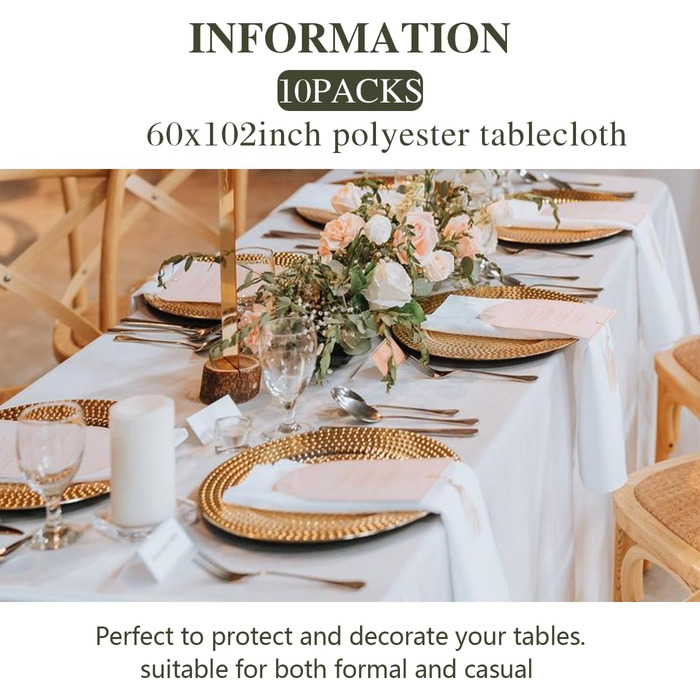 Vnituasr 10-Pack White Rectangular Tablecloth, 153×260 cm Polyester Table Covers