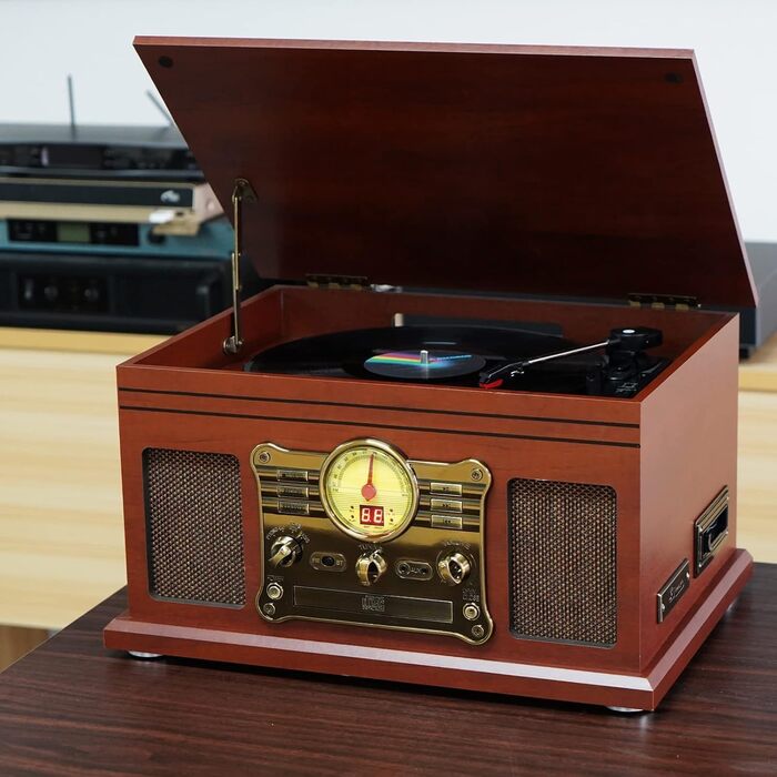 Програвач вінілу HiFi Bluetooth USB Braun: компактна стереосистема з динаміками, регульованим противагом та магнітним картриджем, RCA вихід