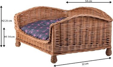 Корзина для собаки/кішки з плетіння лози з м'яким лежаком - сіра, 54x32x25 см