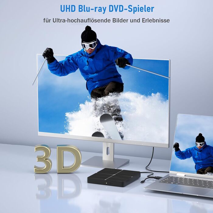 Зовнішній портативний Blu-ray привід (записувач) з двома інтерфейсами, високошвидкісний, сумісний з Windows та Mac OS
