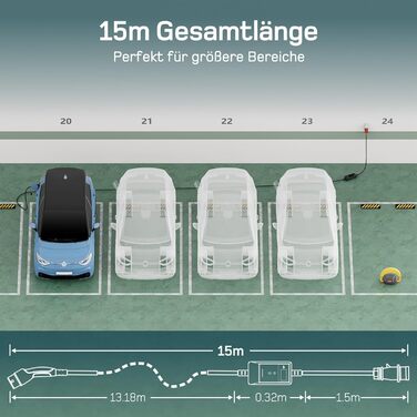 Мобільна зарядна станція (Wallbox) 11 кВт [3-фазна, 6-16A] з регульованою потужністю, кабель CEE 16A на Typ 2, зарядний пристрій для електромобілів Model Y/3, ID.3/4/5, MG4, EX30, e-up, e-tron та BEV/PHEV (CEE 11кВт, 15м)