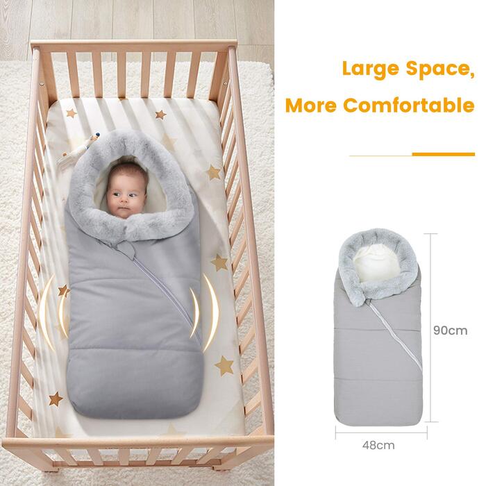 Orzbow Baby Footmuff Stroller Winter Footmuff Buggy, Baby Sleeping Bag Car Seat Winter, with Two-Way Zipper Washable Detachable Faux Fur Collar Fits All Strollers (Light Grey)