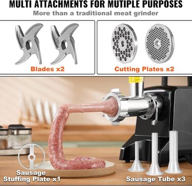 VEVOR 1100W Electric Meat Grinder - Stainless Steel, 250kg/hr - Commercial Meat Processing Machine for Restaurant, Butcher Shop, Supermarket