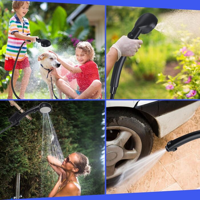 Spopal Camping Shower Portable, [6000mAh] Camping Shower with Pump and Temperature Indicator, Camping Shower Outdoor Set with Shower Head and 2M Hose for Garden, Car Washing, Beach, Travel, Pet (Black)