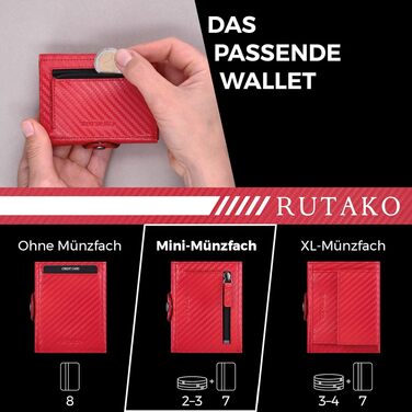 Слімий гаманець RUTAKO з RFID-захистом для чоловіків та жінок, компактний картхолдер з відділенням для монет, Carbon Red