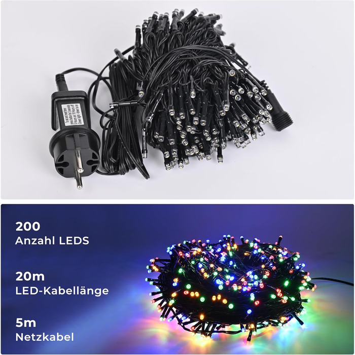 LED гірлянда 100 метрів, 800 LED, тепле світло. 8 режимів, таймер, пам'ять. Для декору ялинки, дому, саду, вечірки, весілля.