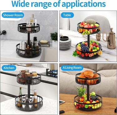 ZDDLOINP Обмежувач для фруктів та овочів, чорний, 2 яруси - органайзер для зберігання, велика фруктова корзина, етажерка для кухні, зберігає фрукти та овочі свіжими