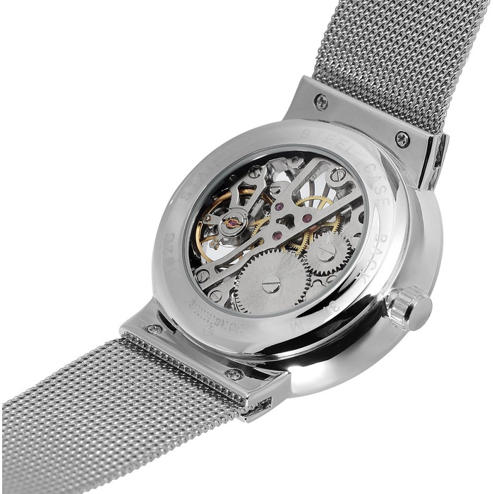 Годинник чоловічий FORSINING Механічний, ультратонкий, з браслетом з нержавіючої сталі, скелетонний, аналоговий (Бежевий)