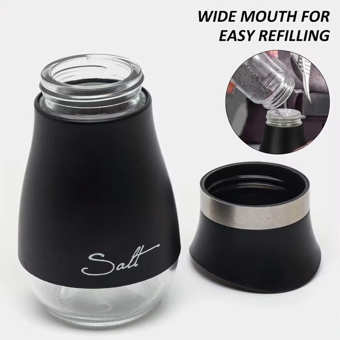 Набір для солі та перцю: скляні та нержавіючі солянки та перечниці, кухонне приладдя, набір для спецій, чорно-білі контейнери для спецій для кухні, в дорогу, кемпінг, барбекю, наповнювані