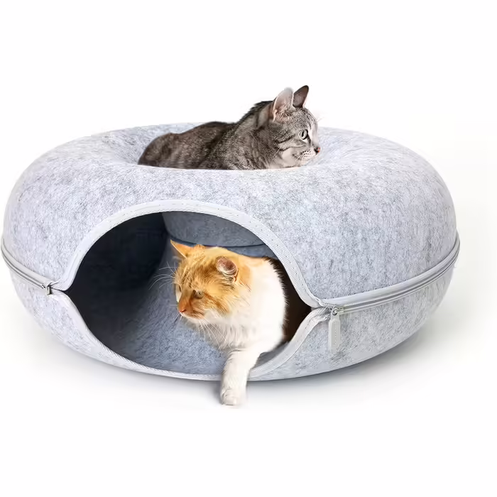 Lucky Sign - Cat Cave Felt Cat Tunnel Cat Bed Multifunctional Cat Sofa Cozy Cat Toy for Endless Fun Cat Basket Cat Cushion - (60x60x28cm, Light Grey)