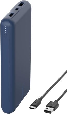 Powerbank Belkin 20000mAh з USB-C та USB-A, 20K, блакитний - для iPhone, Galaxy, Pixel, iPad, AirPods та інші пристрої