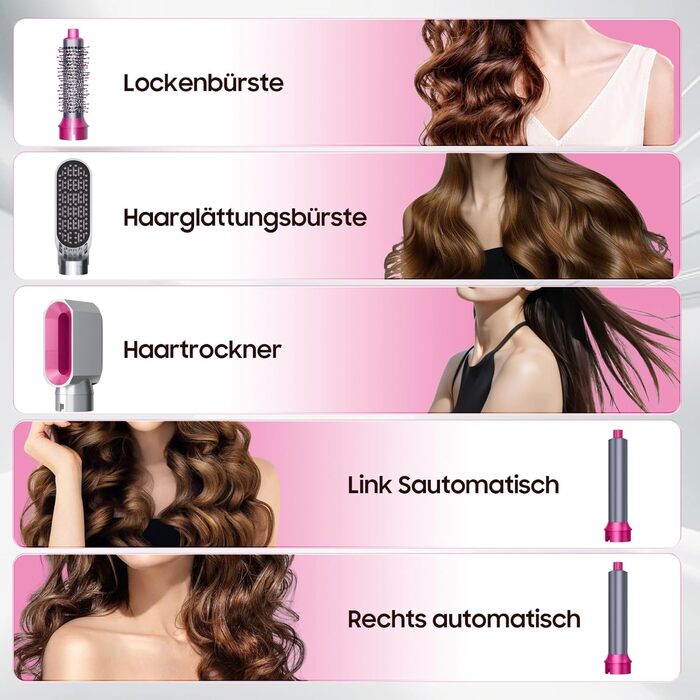 Набір для укладки волосся Airstyler 5 в 1: фен-щітка, термощітка, плойка для локонів, об'ємна щітка, для випрямлення, сушіння, створення об'єму та локонів (сірий)