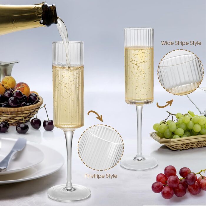Набір келихів для шампанського Qulable (4 шт.) - елегантні келихи для шампанського, просекко, подарунок на заручини, весільний подарунок, келихи для шампанського Edge для жінок, чоловіків, річниця, день народження (4 шт., смугастий)